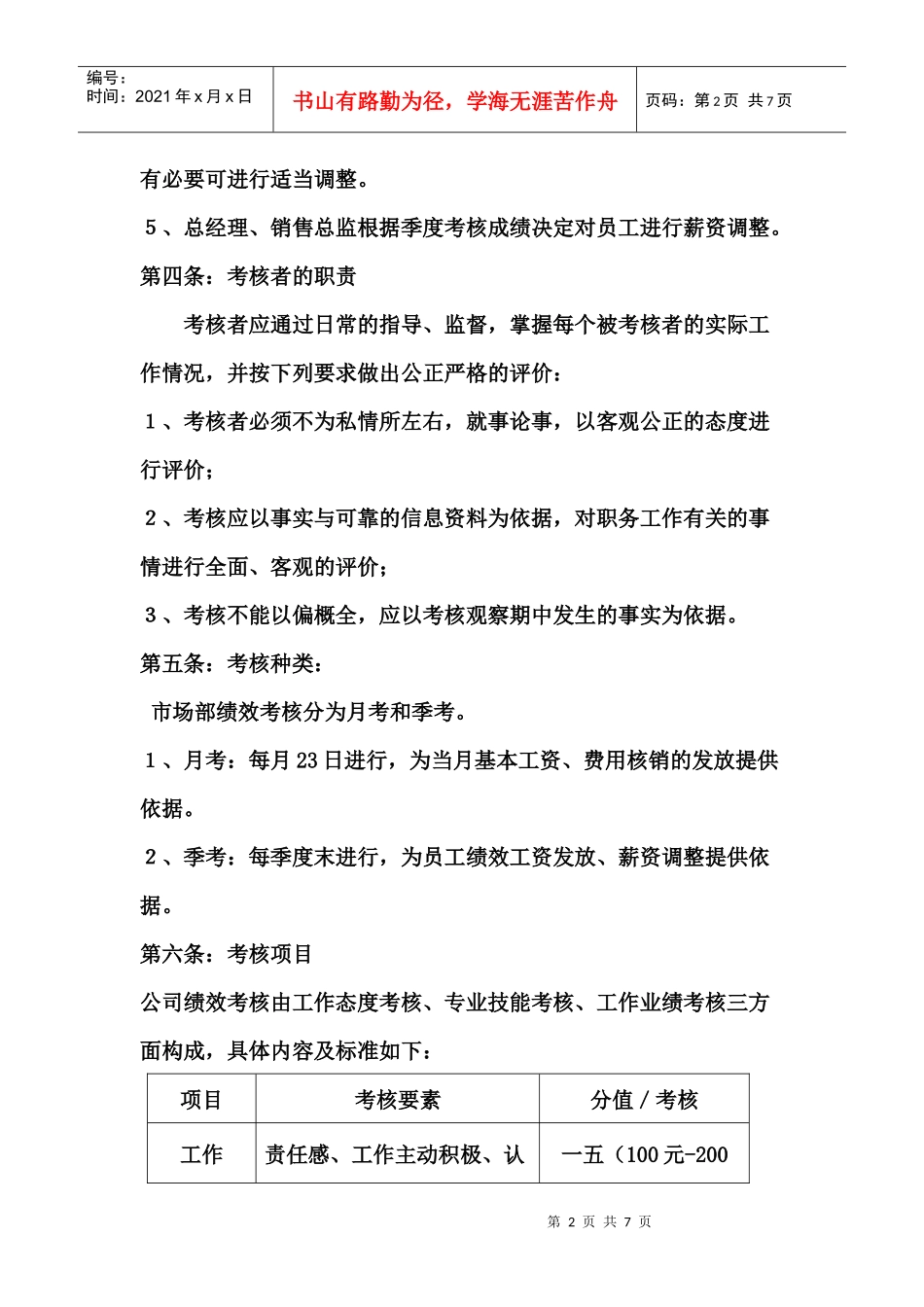 浅谈市场部员工绩效考核方案_第2页