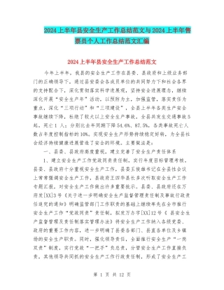 2024上半年县安全生产工作总结范文与2024上半年售票员个人工作总结范文汇编
