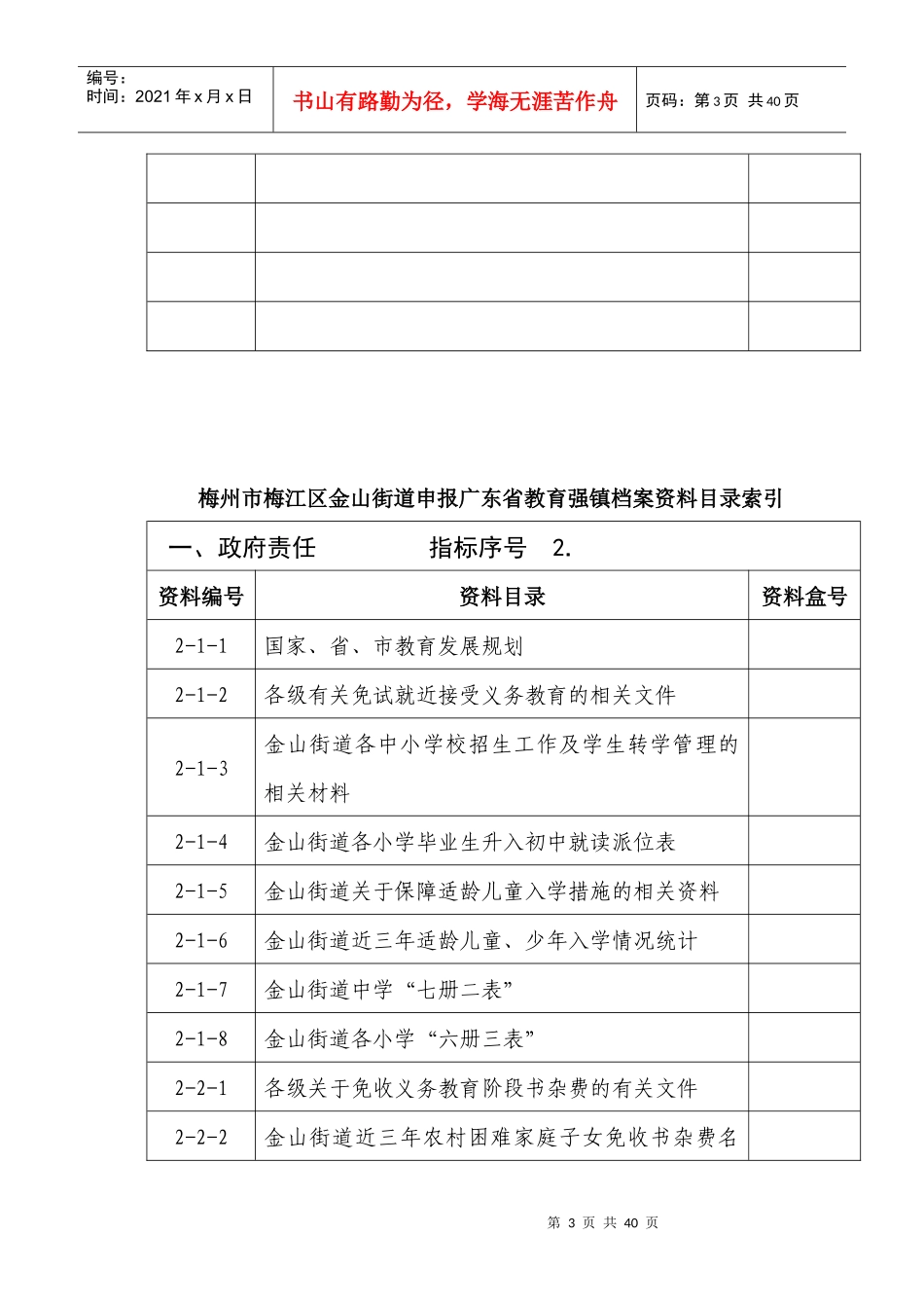梅州市梅江区金山街道申报广东省教育强镇档案资料目录_第3页