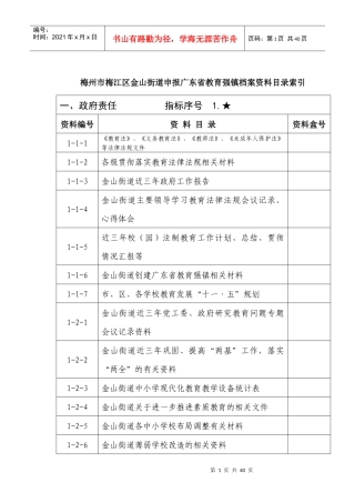 梅州市梅江区金山街道申报广东省教育强镇档案资料目录