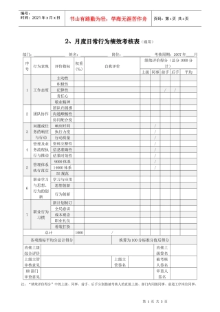 日常行为考核（表格范例）