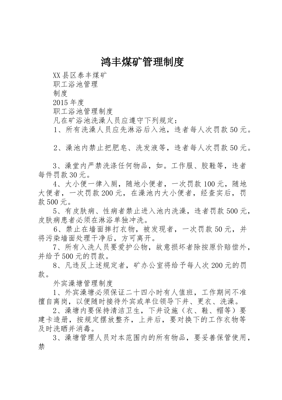鸿丰煤矿规章制度管理_第1页