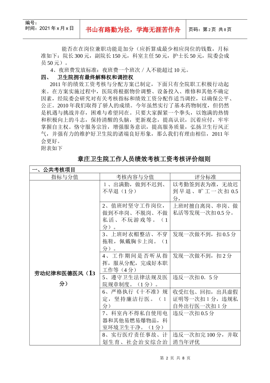 某卫生院绩效工资考核与分配方案_第2页