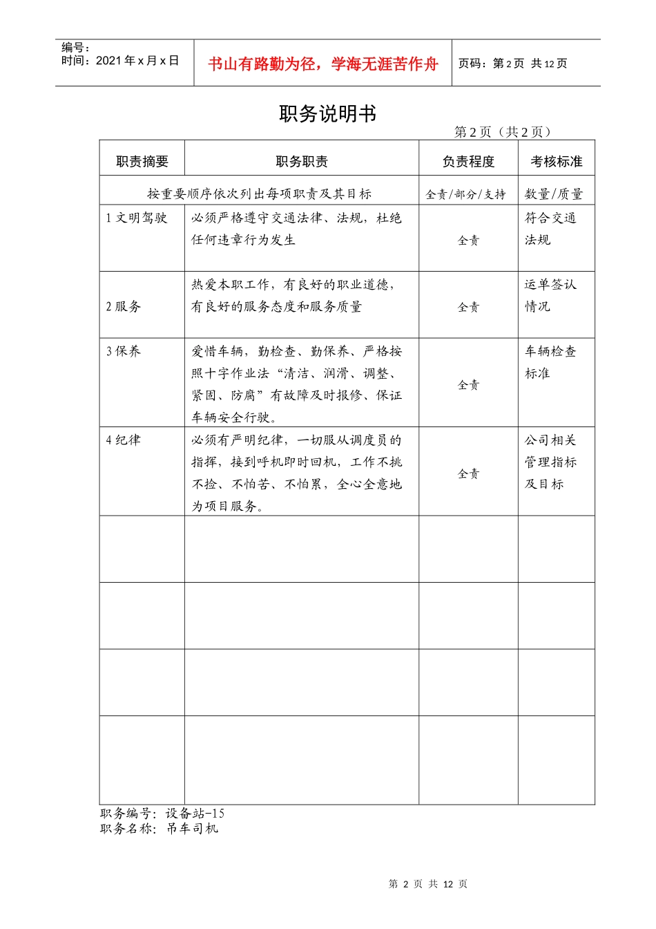 车队、材料岗位说明书_第2页