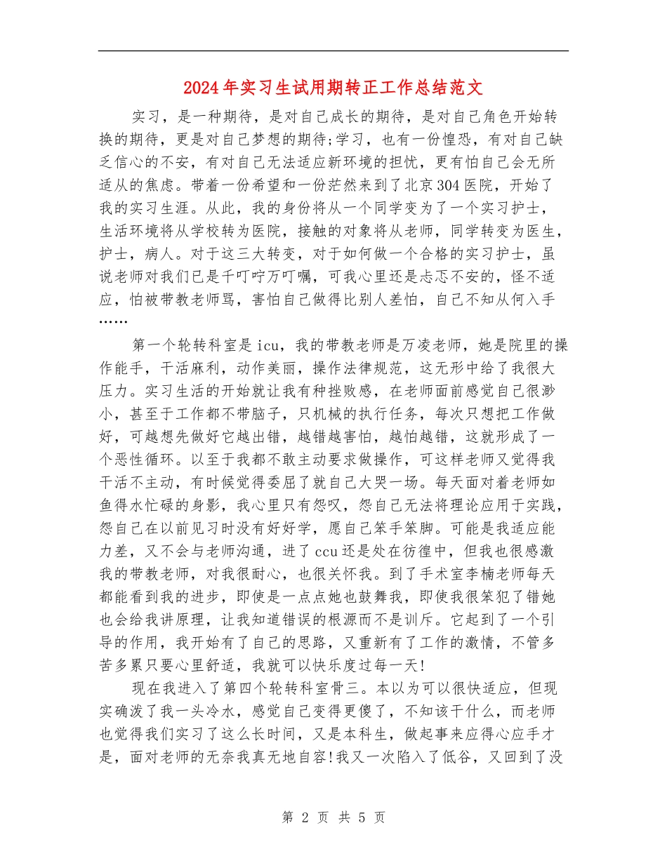 2024年实习生试用期转正工作总结范文_第2页