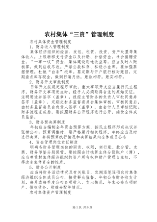 农村集体“三资”管理规章制度细则