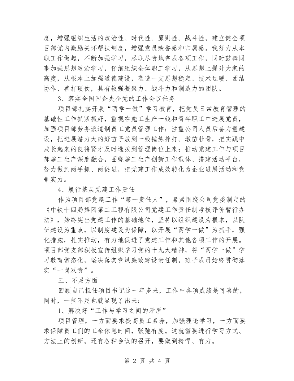 2024年项目党支部书记述职报告_第2页