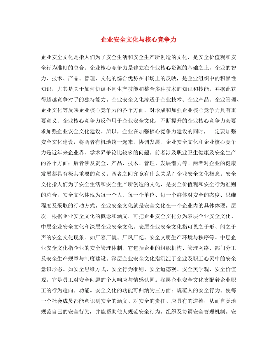 《安全文化》之企业安全文化与核心竞争力 _第1页