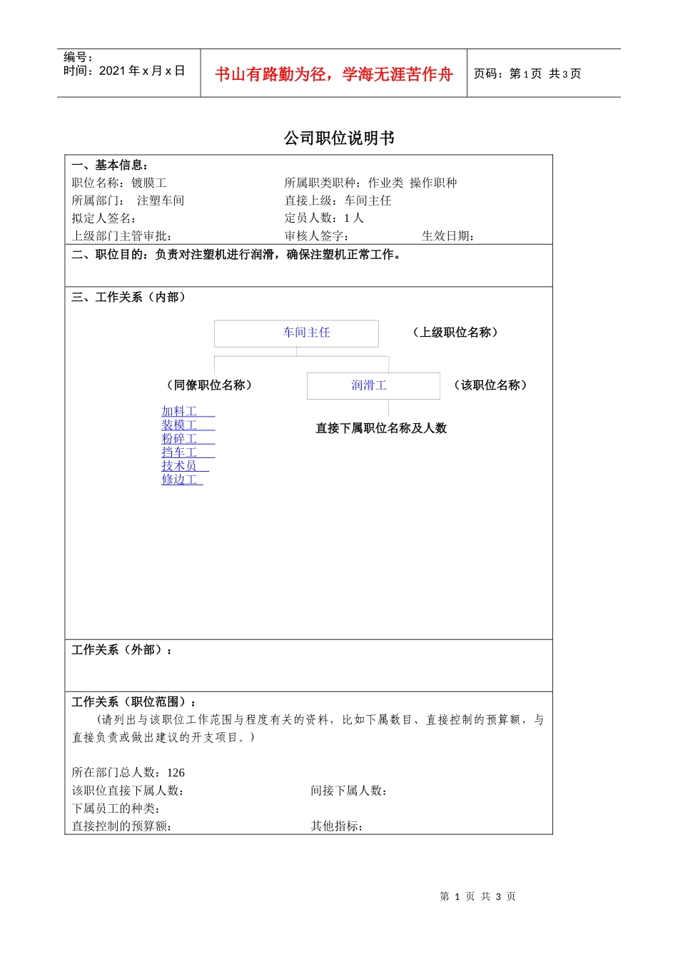 某大型汽车零部件公司镀膜工职位说明书_第1页