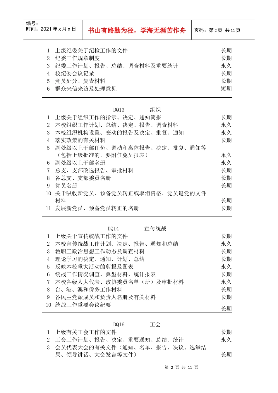 辽宁师范大学档案保管期限表_第2页