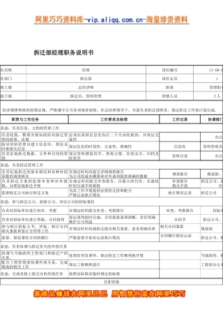 拆迁部经理职务说明书