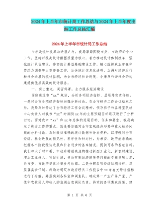 2024年上半年市统计局工作总结与2024年上半年度出纳工作总结汇编