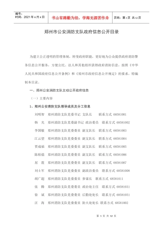 郑州市公安消防支队政府信息公开目录