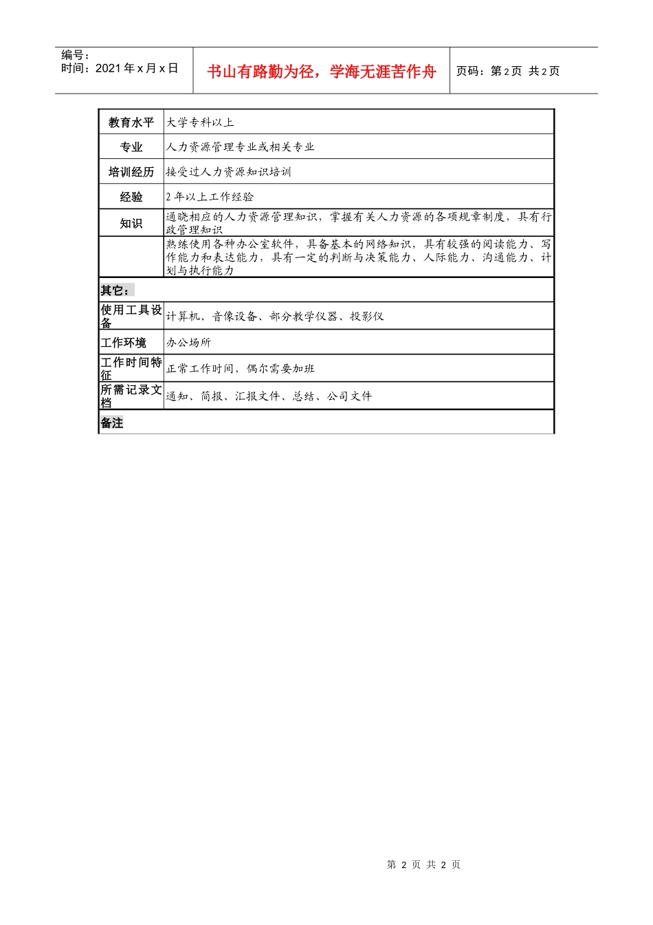 石油集团培训发展管理职务说明书_第2页