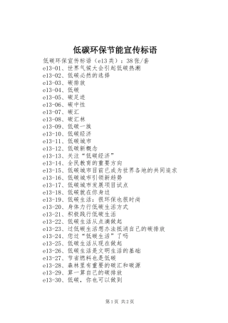 低碳环保节能标语集锦