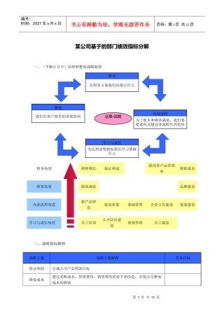 某公司基于BSC的部门绩效指标分解