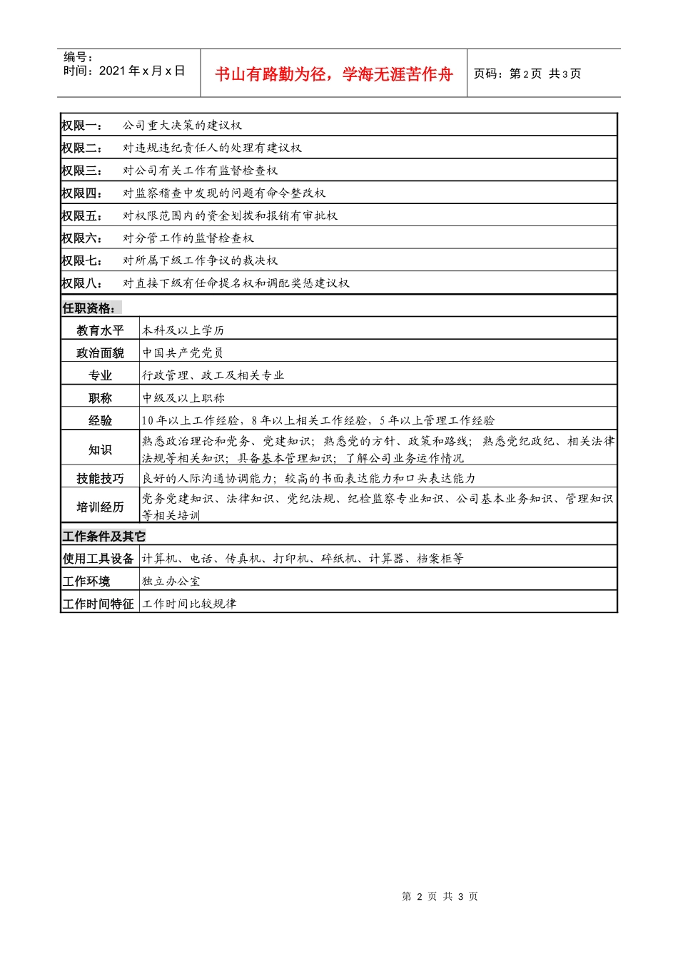某高速公路公司纪委书记岗位说明书_第2页