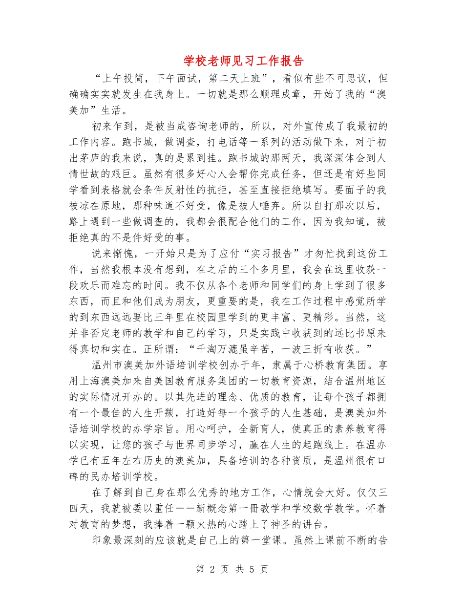 小学教师见习工作报告_第2页