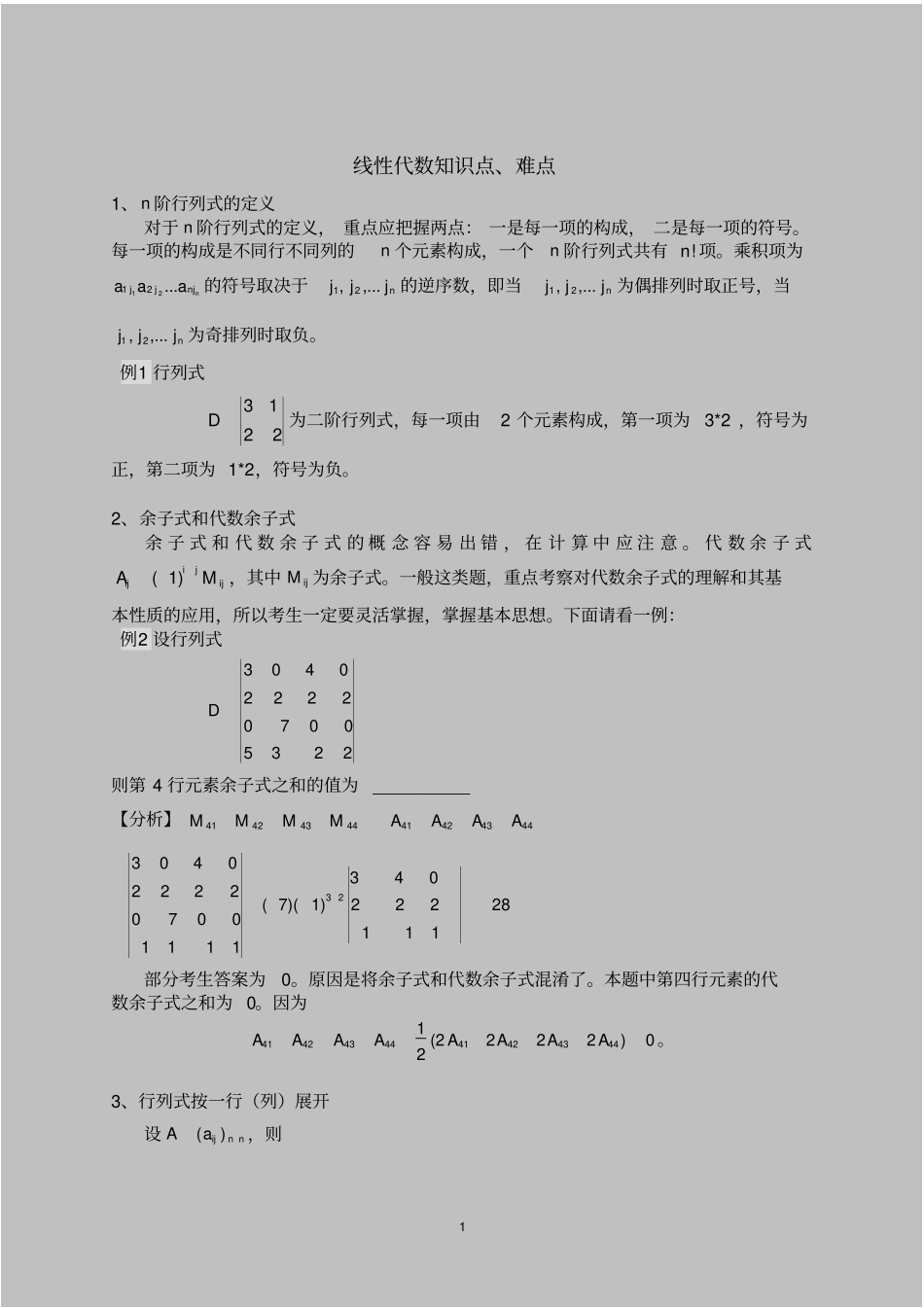 (完整版)线代知识点总结-数学一_第1页