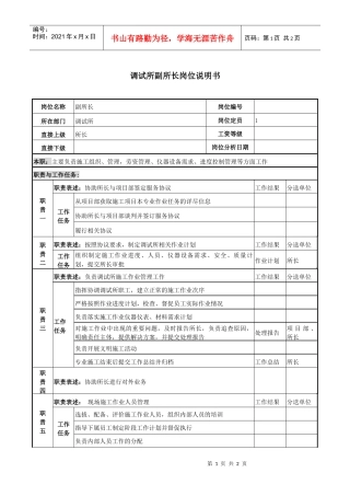 调试所副所长岗位说明书(1)