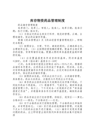 库存物资药品规章制度管理