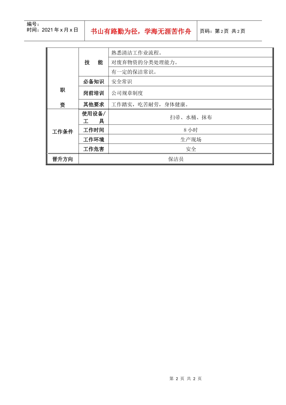 清洁工职位说明书_第2页