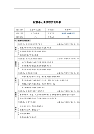 配套中心主任岗位说明书