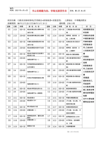 班别名称行动美容师研修班(芳香疗法+新娘秘书+美发造...