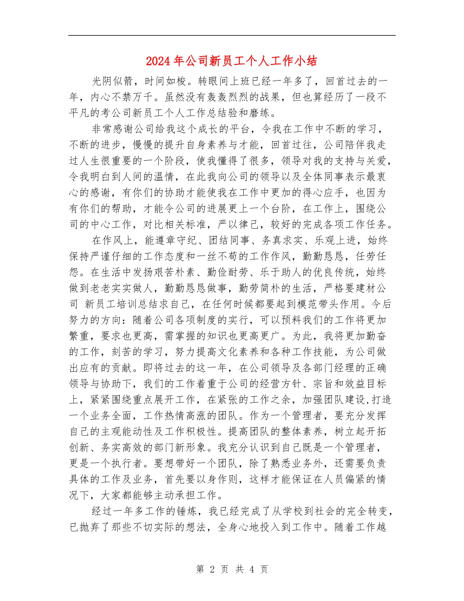 2024年公司新员工个人工作小结_第2页