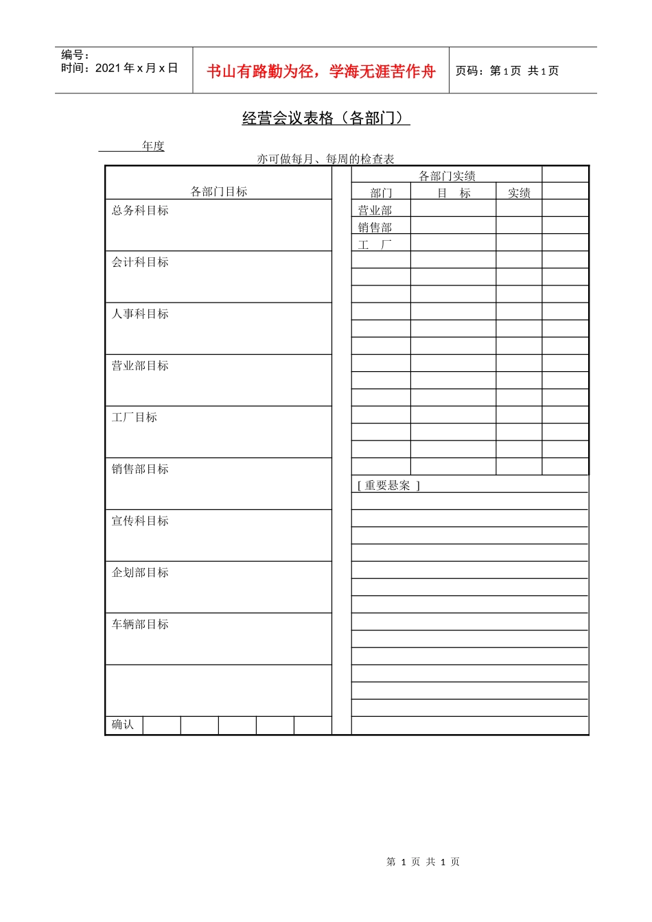 经营会议表格（各部门）_第1页