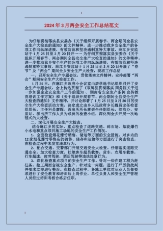 2024年3月两会安全工作总结范文