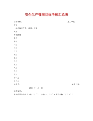 《安全管理资料》之安全生产管理目标考核汇总表 