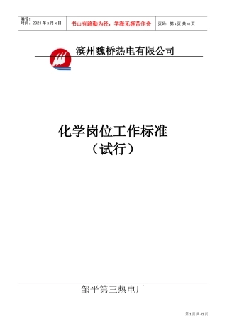 某某公司化学岗位工作标准