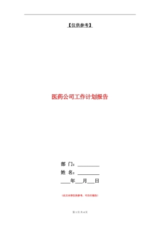 医药公司工作计划报告