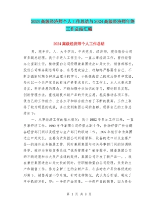 2024高级经济师个人工作总结与2024高级经济师年终工作总结汇编