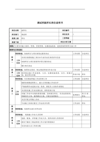 调试所副所长岗位说明书