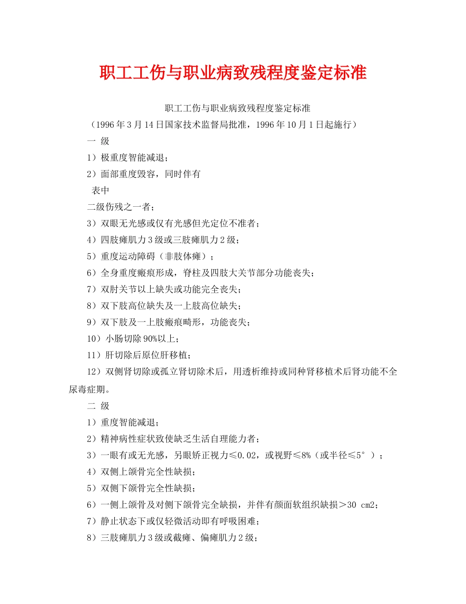 《工伤保险》之职工工伤与职业病致残程度鉴定标准 _第1页