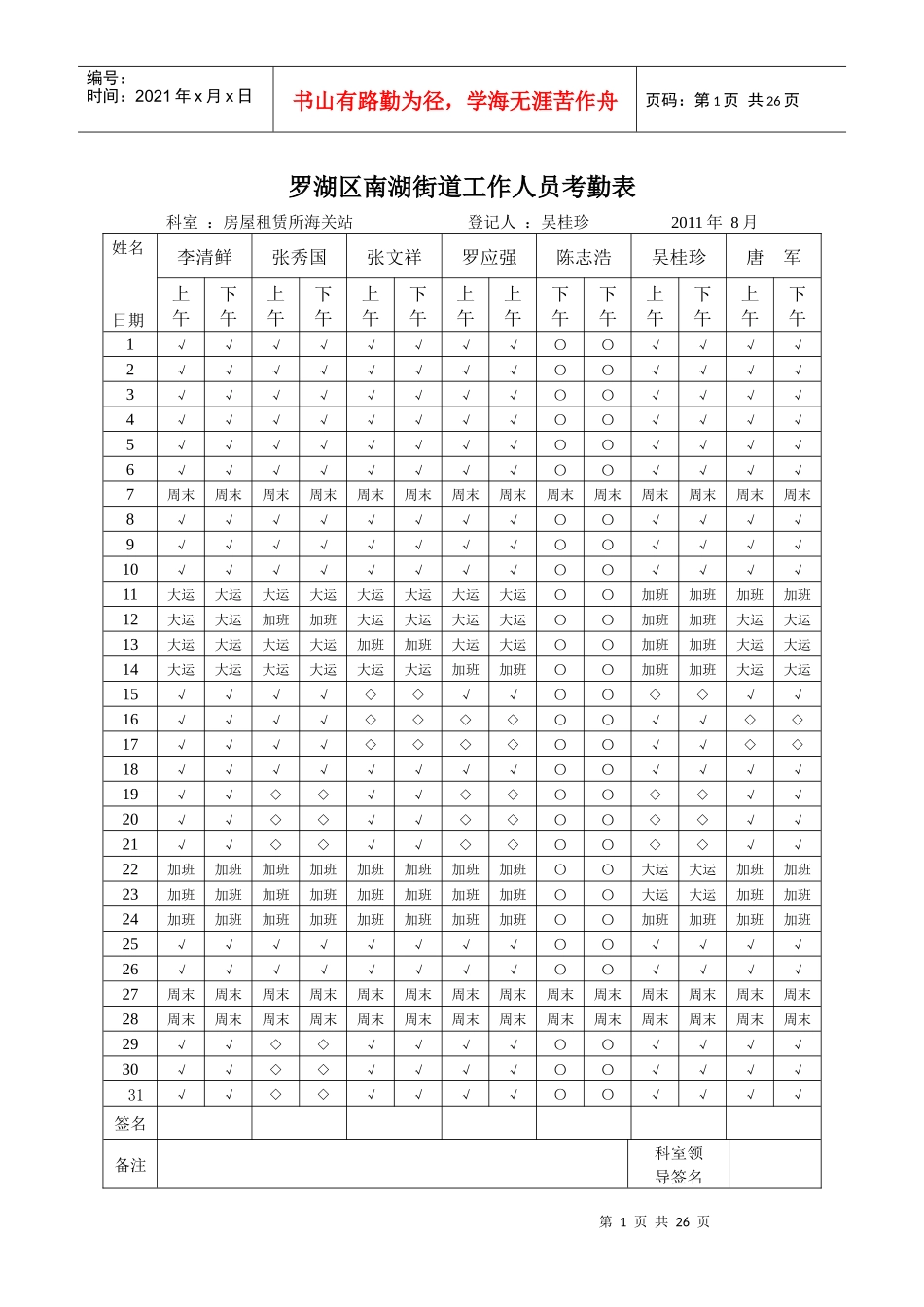 汇总——8月考勤表_第1页