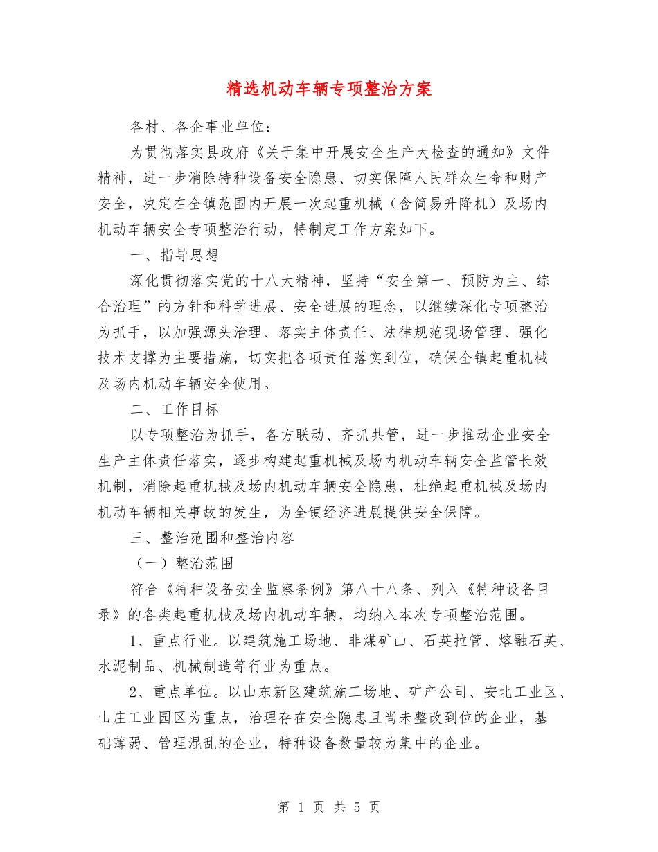 机动车辆专项整治方案_第1页