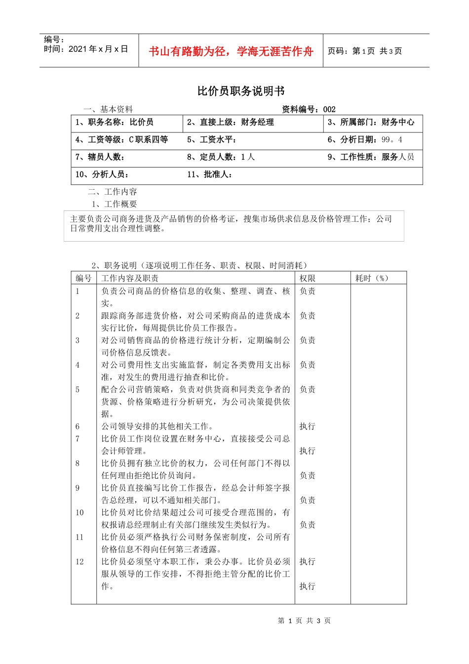 比价员职务说明书_第1页