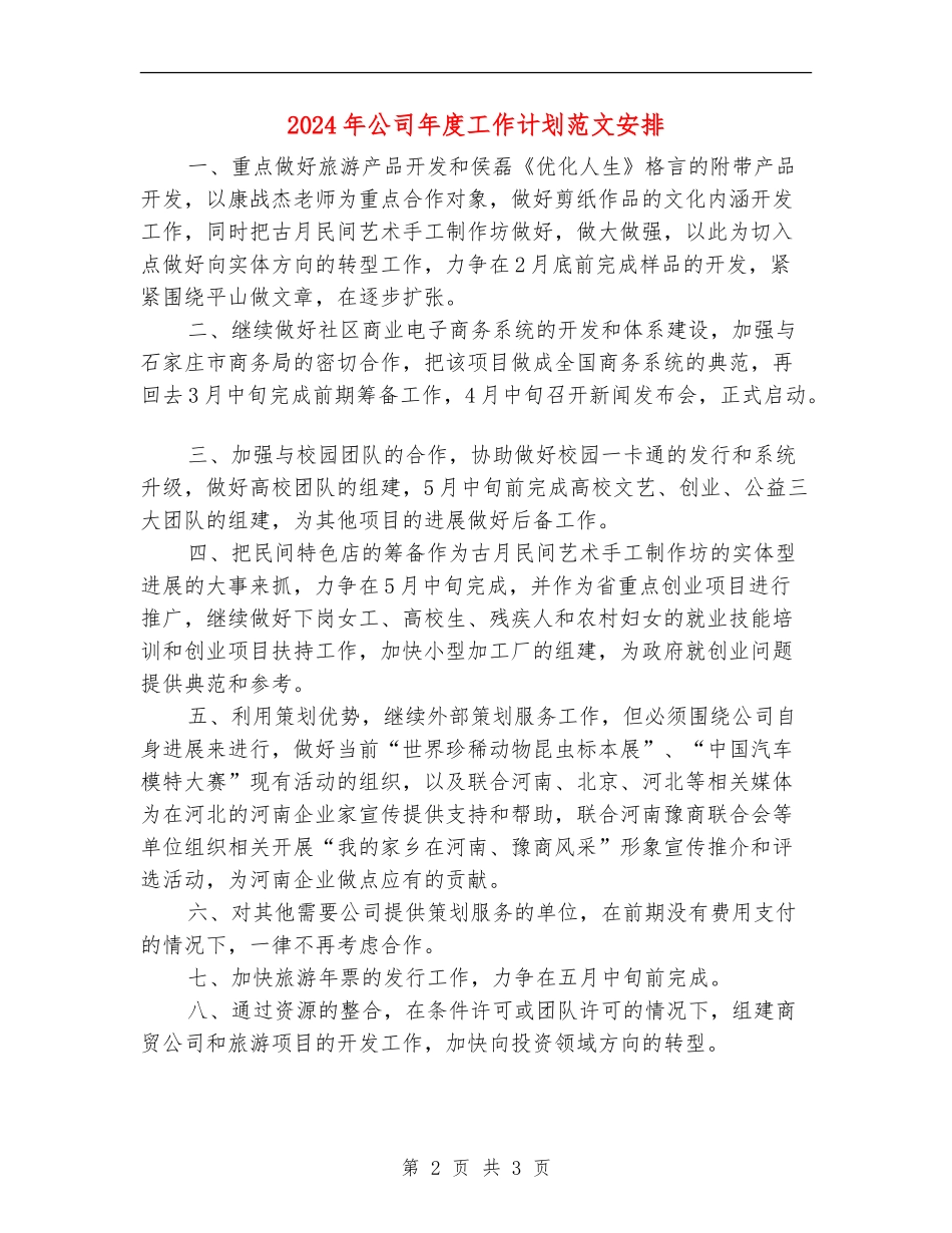 2024年公司年度工作计划范文安排_第2页
