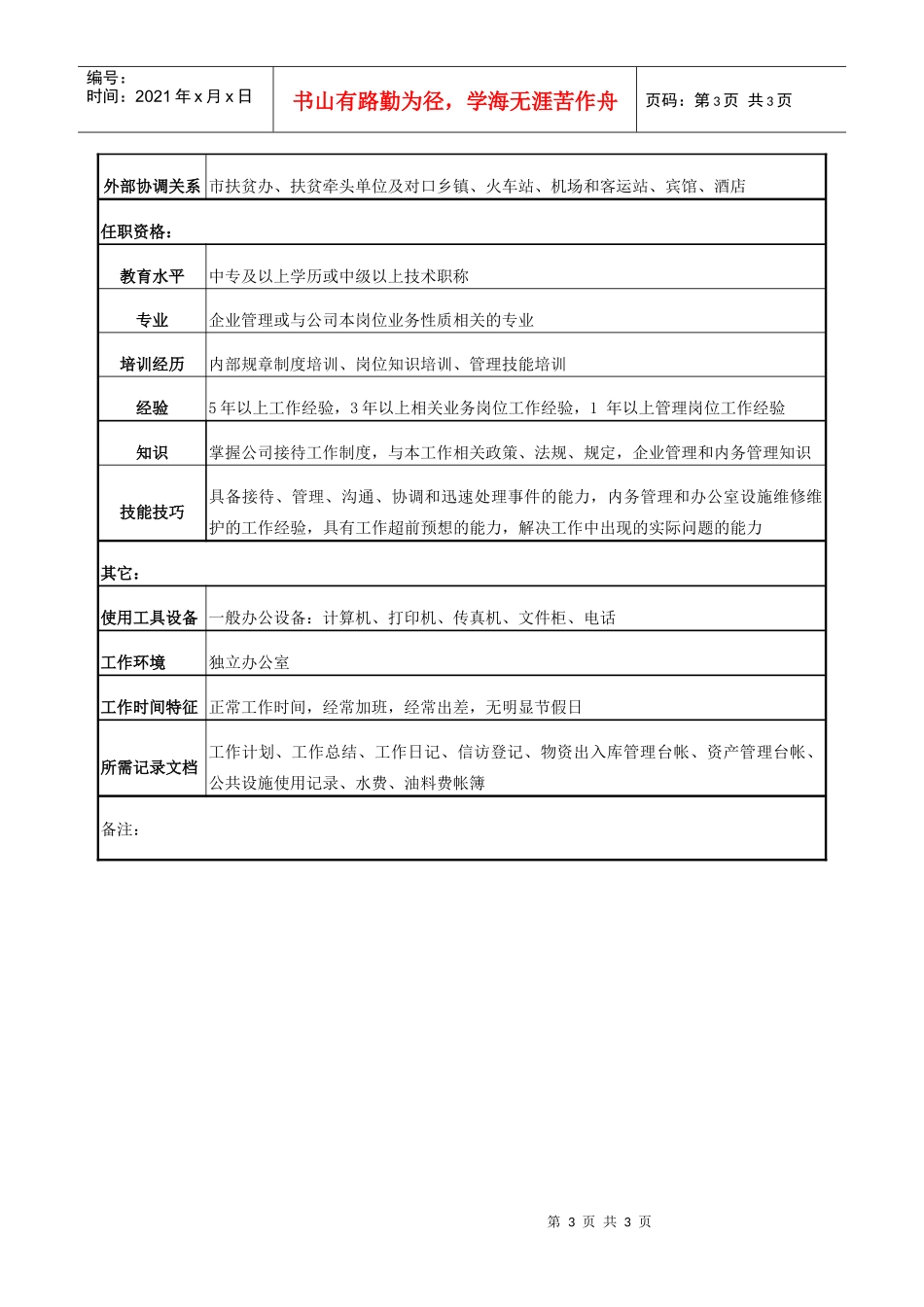 电力办公室接待秘书岗位说明书_第3页