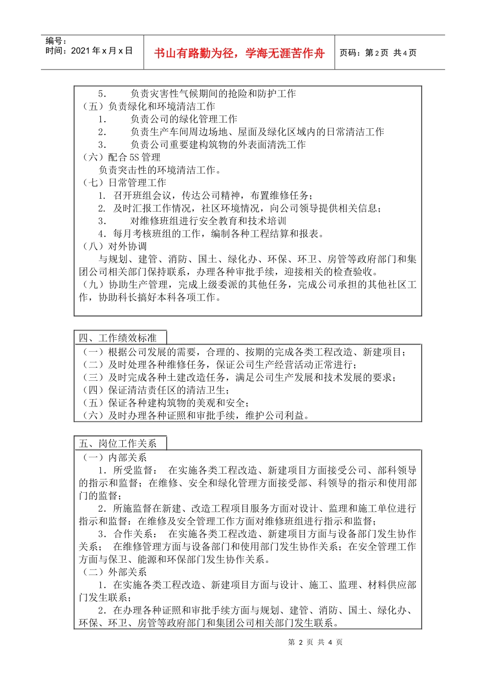 生产、基建主管岗位说明书_第2页