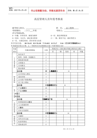 高层管理人员绩效考核表-总工程师