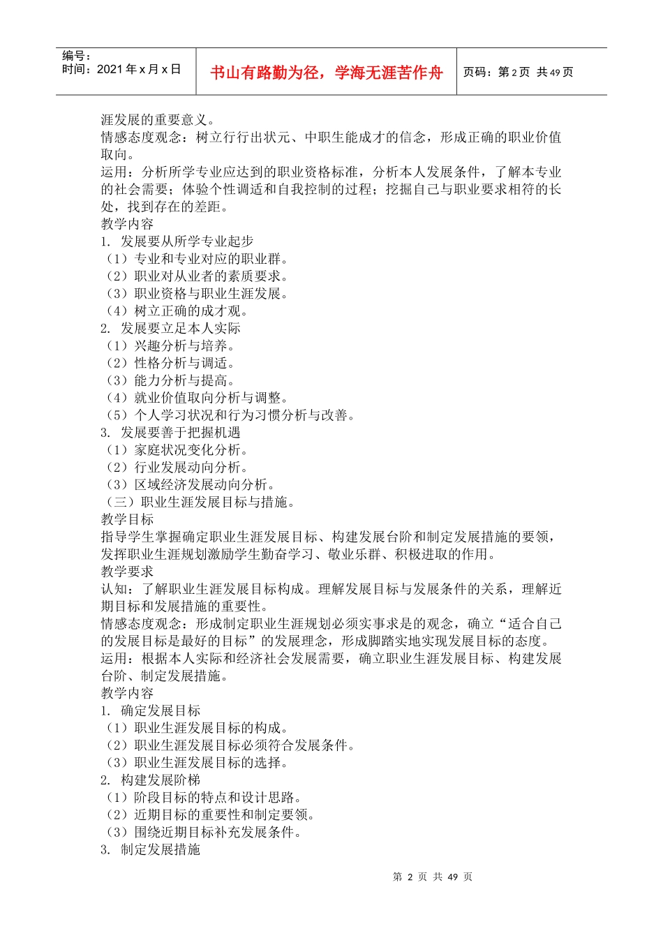 附件职业生涯规划教学大纲_第2页