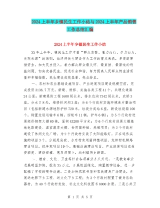 2024上半年乡镇民生工作小结与2024上半年产品销售工作总结汇编