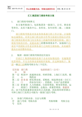 汇仁集团部门绩效考核方案