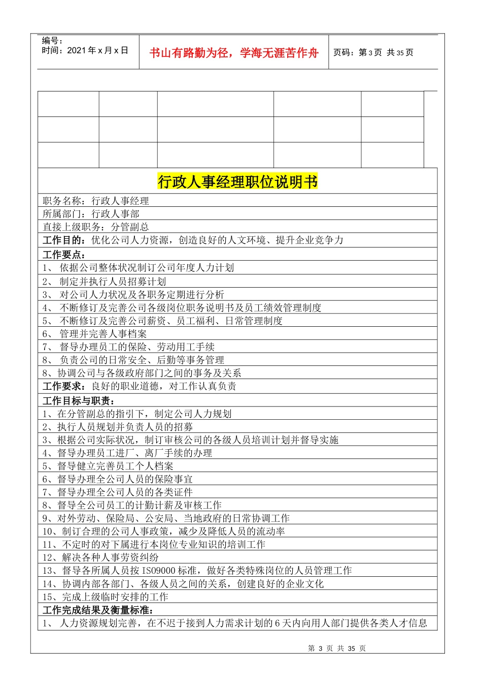 行政人事部职务说明书2255628206_第3页
