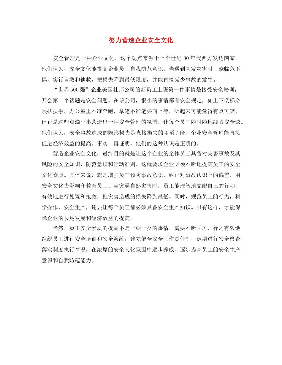 《安全文化》之努力营造企业安全文化 _第1页