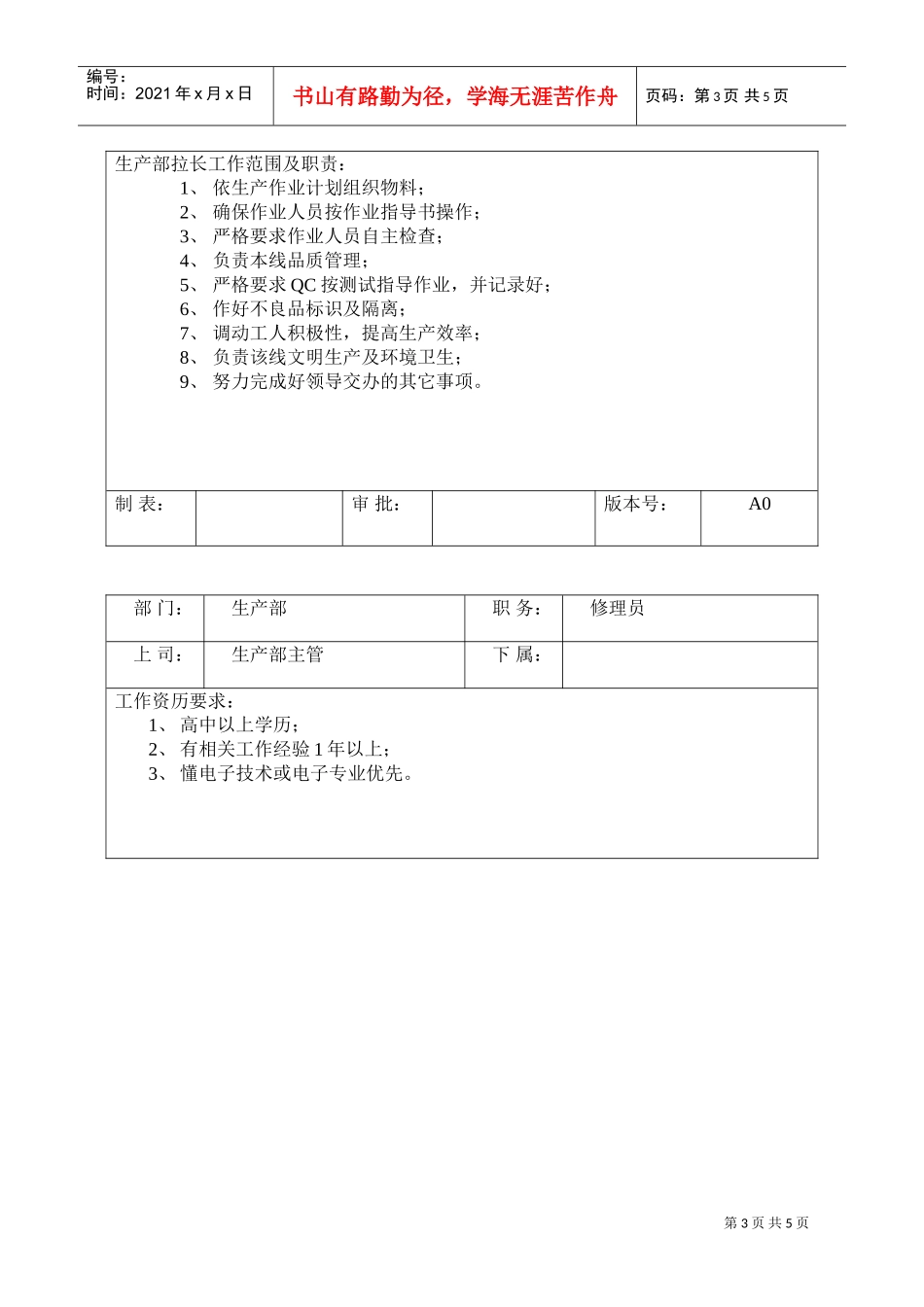 生产部岗位职责与任职要求_第3页